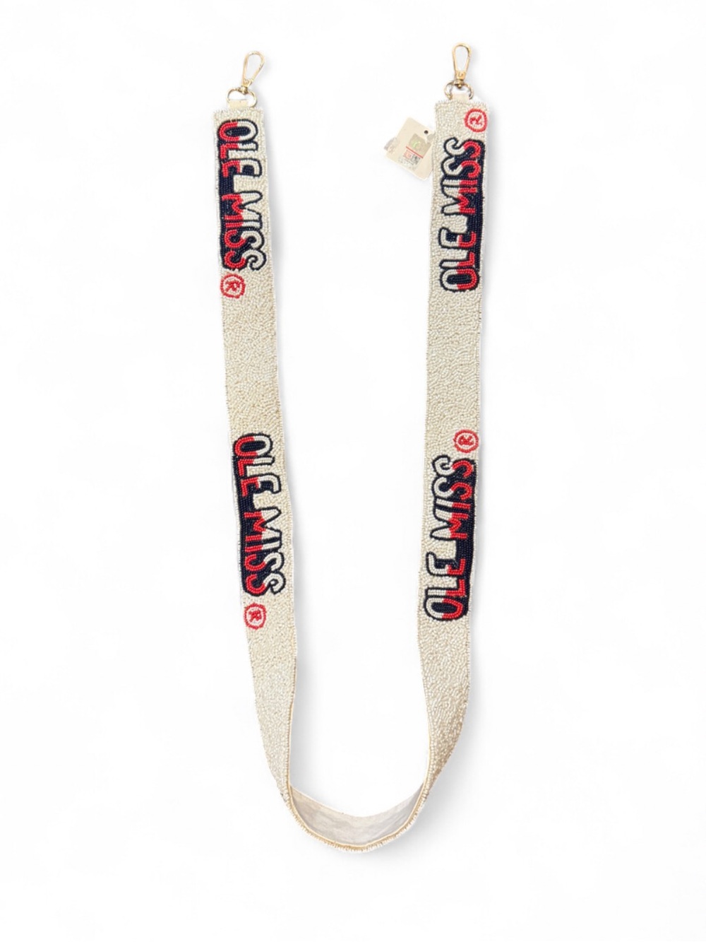 Ole Miss Purse Strap  - Whire with Red & Navy Logo